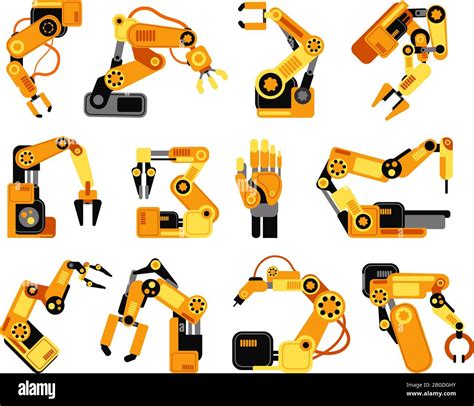 Factory Robot Arms Manufacturing Industrial Equipment Vector Set