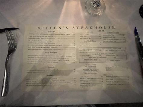 Menu at Killen's Steakhouse, Pearland, Broadway St