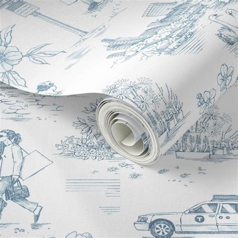 New York Toile De Jouy In Light Blue Wallpaper Spoonflower