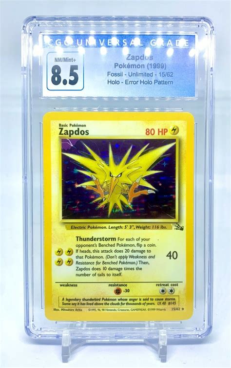 Zapdos Pokemon Fossil Holo Cgc Nm Mint With Foil Error