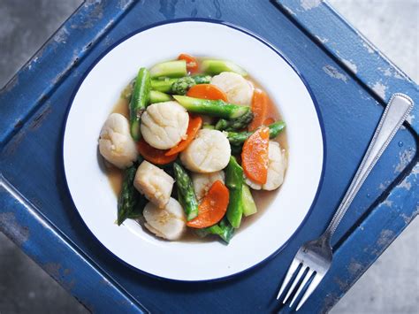 Stir Fried Scallops And Asparagus With Ginger Sauce Healthy Chinese