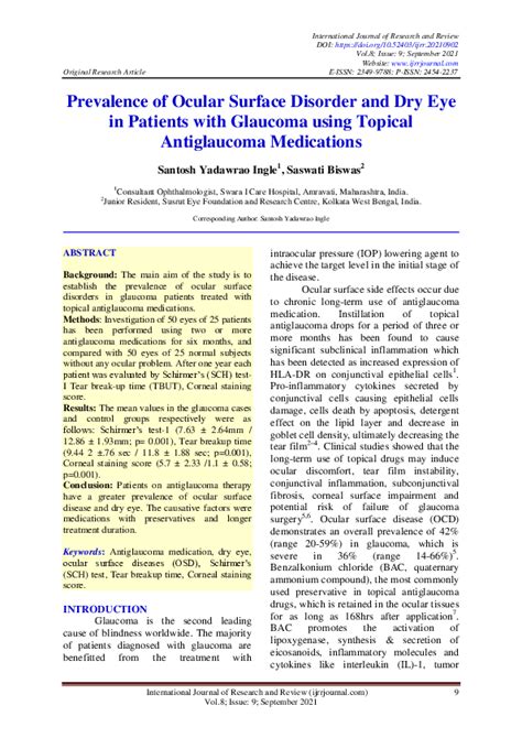 Pdf Prevalence Of Ocular Surface Disorder And Dry Eye In Patients With Glaucoma Using Topical