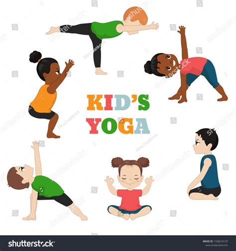 Kids Yoga Set Healthy Lifestyle Cartoon Stock Vector (Royalty Free ...