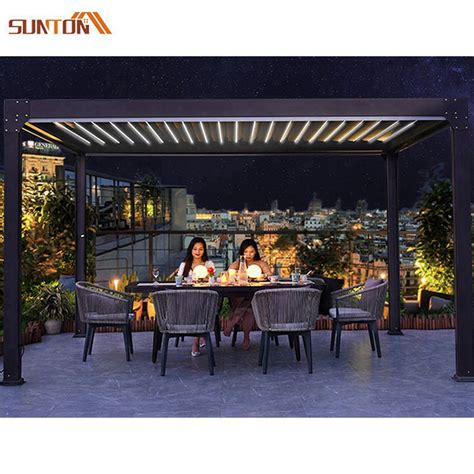 Modern Outdoor Motorized Bioclimatic Garden Gazebo Aluminium Louvered