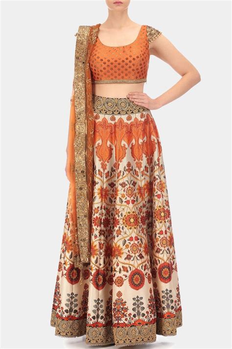 JJ Valaya indian online designer lehenga sets Orange Benarsi Floral ...