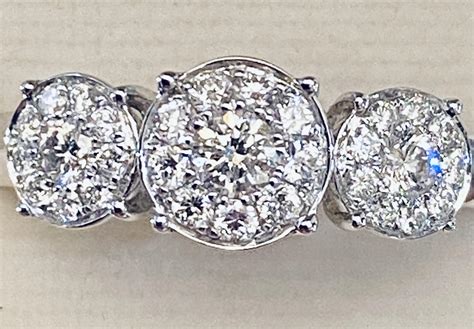 18ct White Gold Diamond Triple Cluster Ring