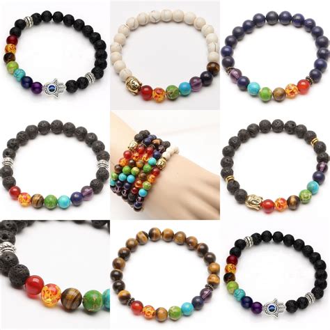 Mens Womens 7 Stone Chakra Healing Reiki Prayer Bead Evil Eye Bracelet