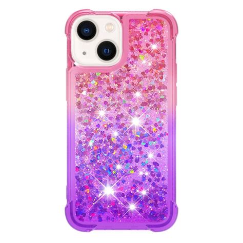 SKALO iPhone 15 Kvicksand Glitter Hjärtan TPU skal Rosa Lila