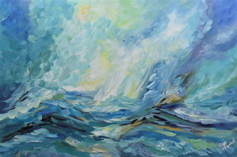 Blue Ocean, Abstract Seascape Painting on Canvas, Acrylic, 24"x36 ...