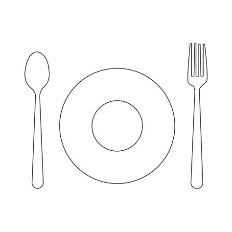 Vector Spoon, fork and plate continuous one line drawing on white ...