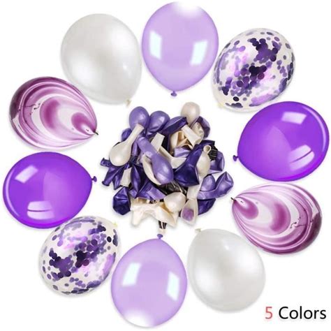 62 Pièces Latex Ballons Baudruche Confettis Ballons Violet Blanc