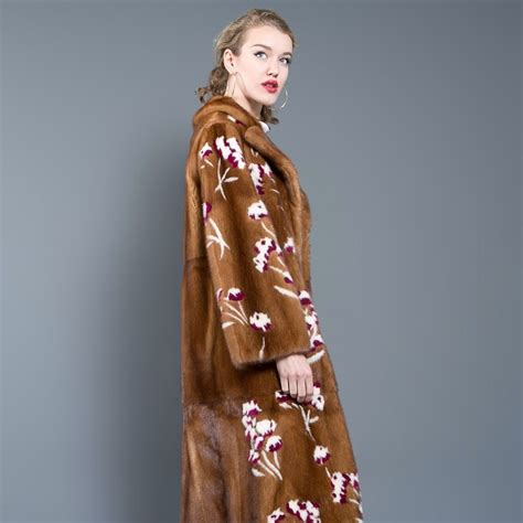 Brown Mink Fur Coat With Floral Design For Women Fur Caravan