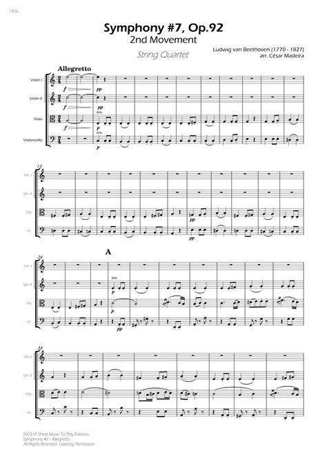 Symphony No Op Allegretto String Quartet Full Score Score