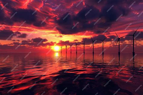 Premium Photo Offshore Wind Turbines Farm At Sunset