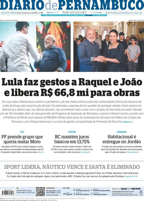 Capa Diario De Pernambuco Edi O Quinta De Mar O De