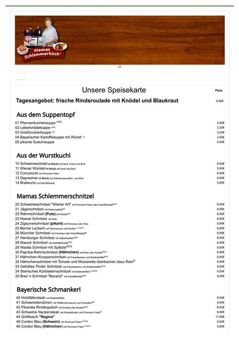 Speisekarte von Mamas Schlemmerküch restaurant Passau