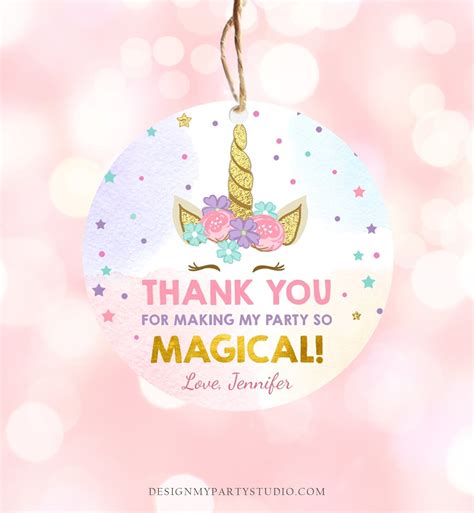 Editable Unicorn Favor Tags Magical Birthday Thank You Tag T