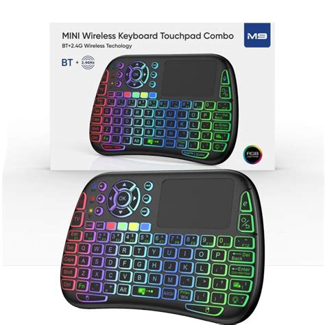 M9 BLUETOOTH MINI WIRELESS KEYBOARD 7 BACKLIT 2.4G AIR MOUSE REMOTE ...