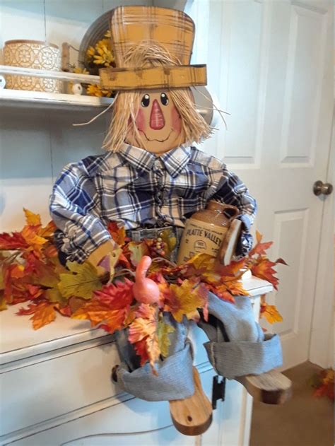 Scarecrow Fall Porch Decor Wood Dressed Sitter Hay Bale Decor