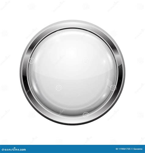 White Button With Chrome Frame Round Glass Shiny D Icon Stock Vector