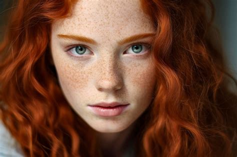 Premium Photo Closeup Portrait Of Redheaded Girl With Freckles