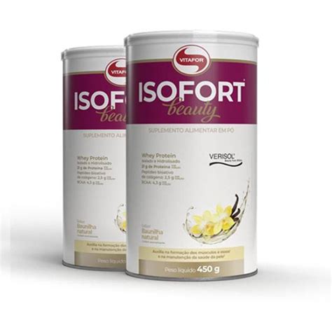 Kit 2 Whey Protein Isolado Isofort Beauty Vitafor 450g Baunilha Whey