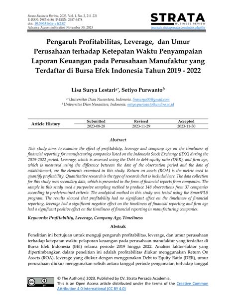 Pdf Pengaruh Profitabilitas Leverage Dan Umur Perusahaan Terhadap