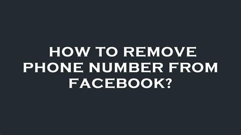 How To Remove Phone Number From Facebook YouTube