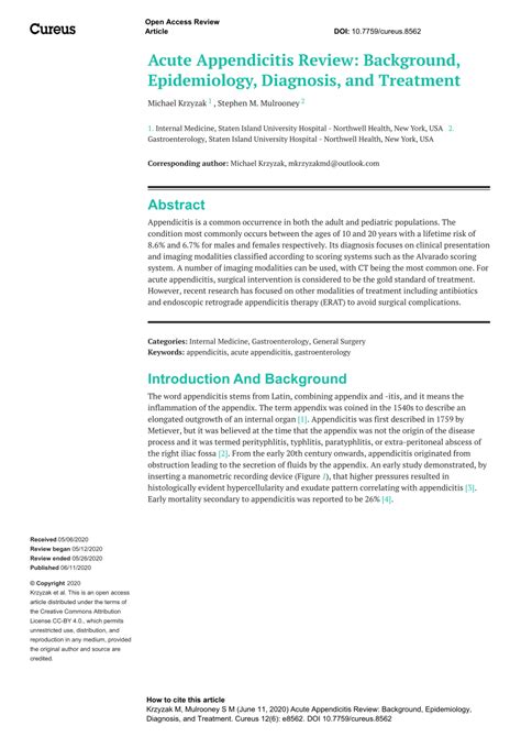 Pdf Acute Appendicitis Review Background Epidemiology Diagnosis