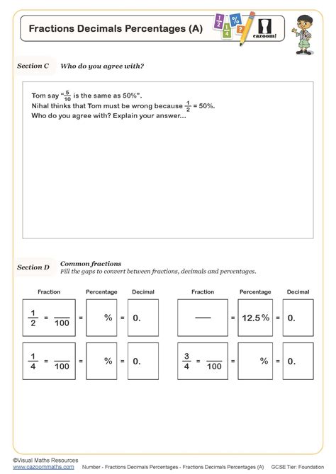 Fractions Decimals Percentages A Worksheet Printable Maths Worksheets