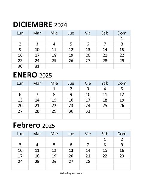 Calendario De Diciembre Enero Febrero 2025 Para Imprimir Gratis