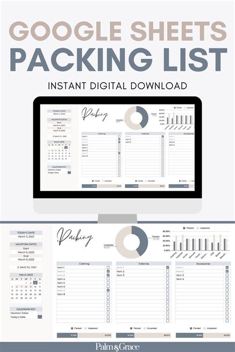 Google Sheets Editable Packing List Packing Checklist Travel Etsy In