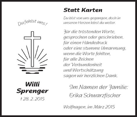 Traueranzeigen Von Willi Sprenger Trauer HNA De