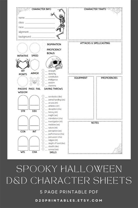 Spooky Dnd 5e Character Sheet Set Printable Halloween Dungeons Dragons