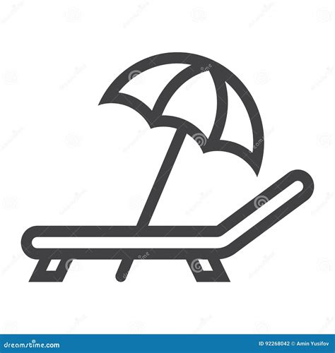 Beach Umbrella With Deckchair Line Icon Travel Stock Vector