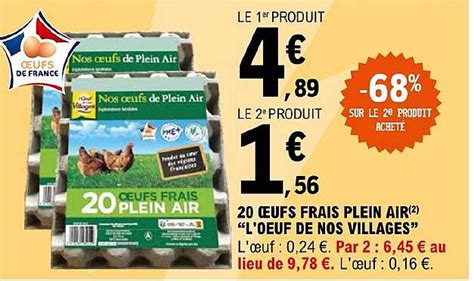 Promo 20 œufs Frais Plein Air l œuf De Nos Villages chez E Leclerc