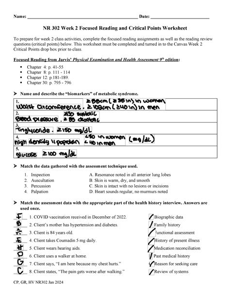 NR 302 Week 2 Critical Points Name