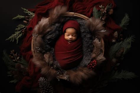 Premium AI Image | First photo shoot of a newborn child christmas card with baby