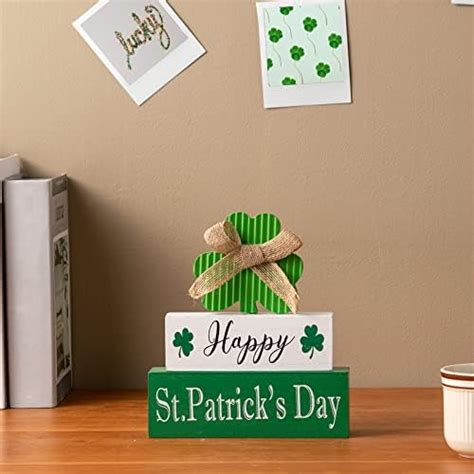 St Patricks Day Decor Happy St Patricks Day Wooden Table Sign Block With Wood