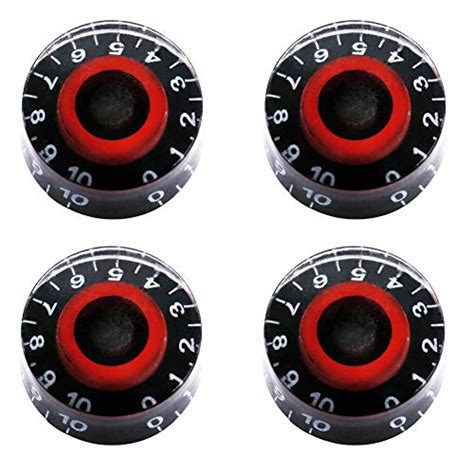 Mxuteuk 4pcs Black And Red Electric Guitar Bass Top Hat Knobs Speed