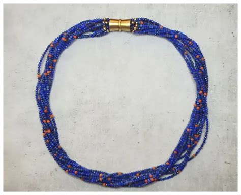 Vintage Multi Strand Lapis Lazuli Coral Torsade Necklace Ruby Lane