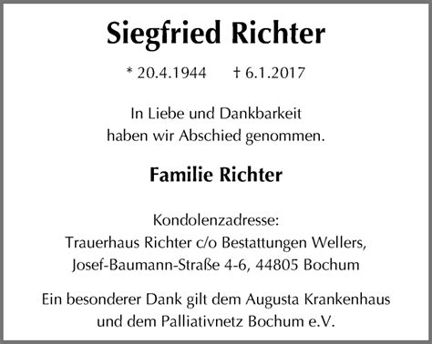 Traueranzeigen Von Siegfried Richter Trauer In Nrw De