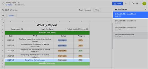 riwayat versi sheets