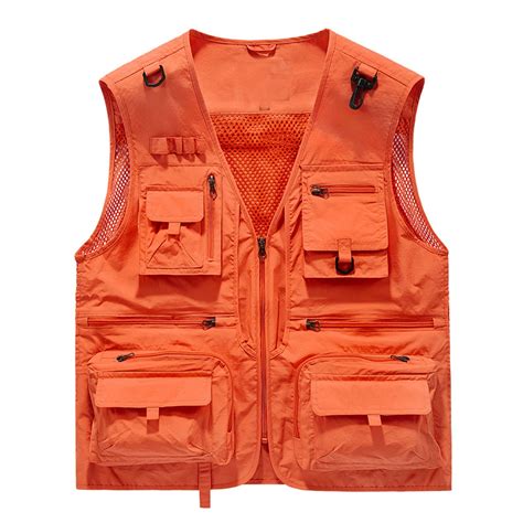 Rciityk Orange Mens Summer Outdoor Vests Safaris Fishing Travel Photo