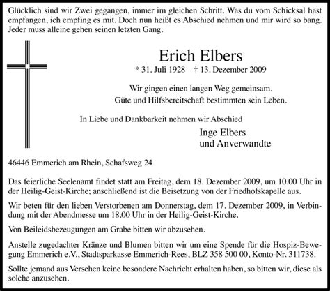 Traueranzeigen Von Erich Elbers Trauer In NRW De