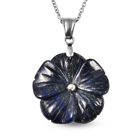 Floral Geschnitzter Lapislazuli Anh Nger Mit Kette Ca Cm In