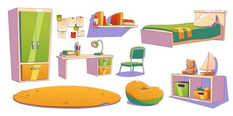 Boy Room Kid Bedroom Or Nursery Interior Elements Vector Art