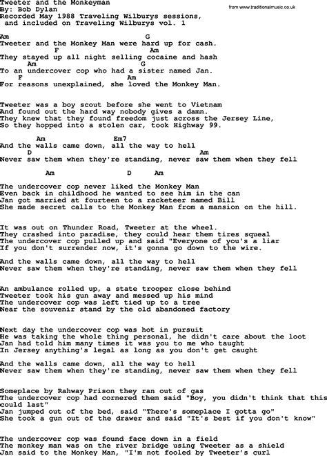 Bob Dylan song - Tweeter and the Monkeyman, lyrics and chords