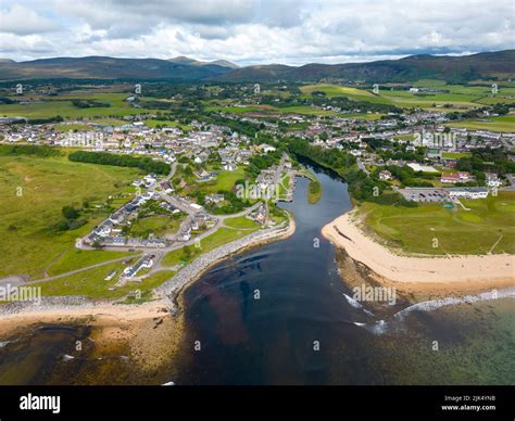 Aerial View Of Village Of Brora On North Coast 500 In Sutherland