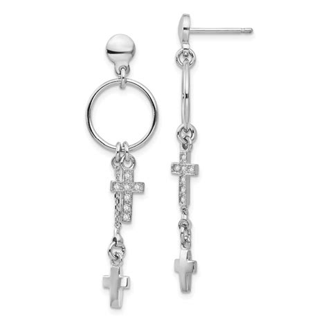 Buy Sterling Silver Rp Cz Cross Dangle Earrings 45 05 Mm Apmex